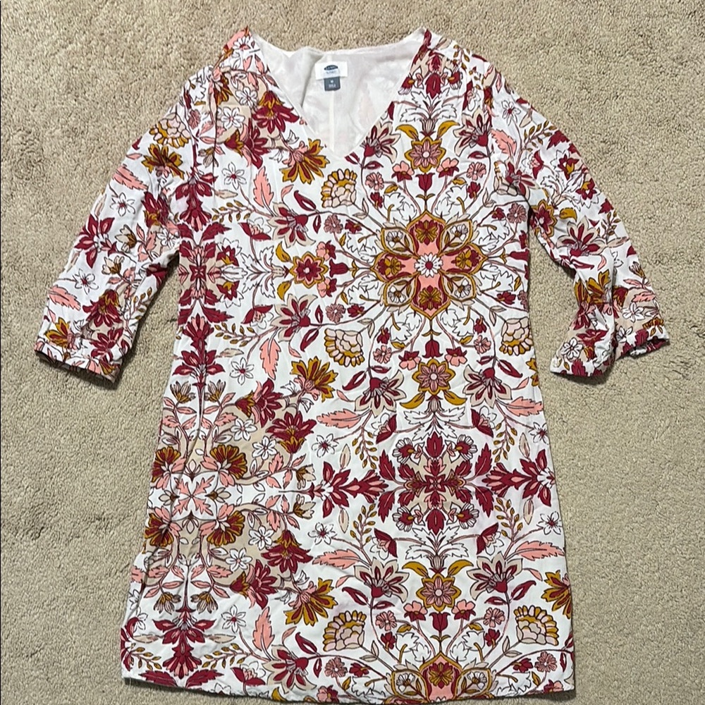 Floral V-Neck Dress - Red and Pink